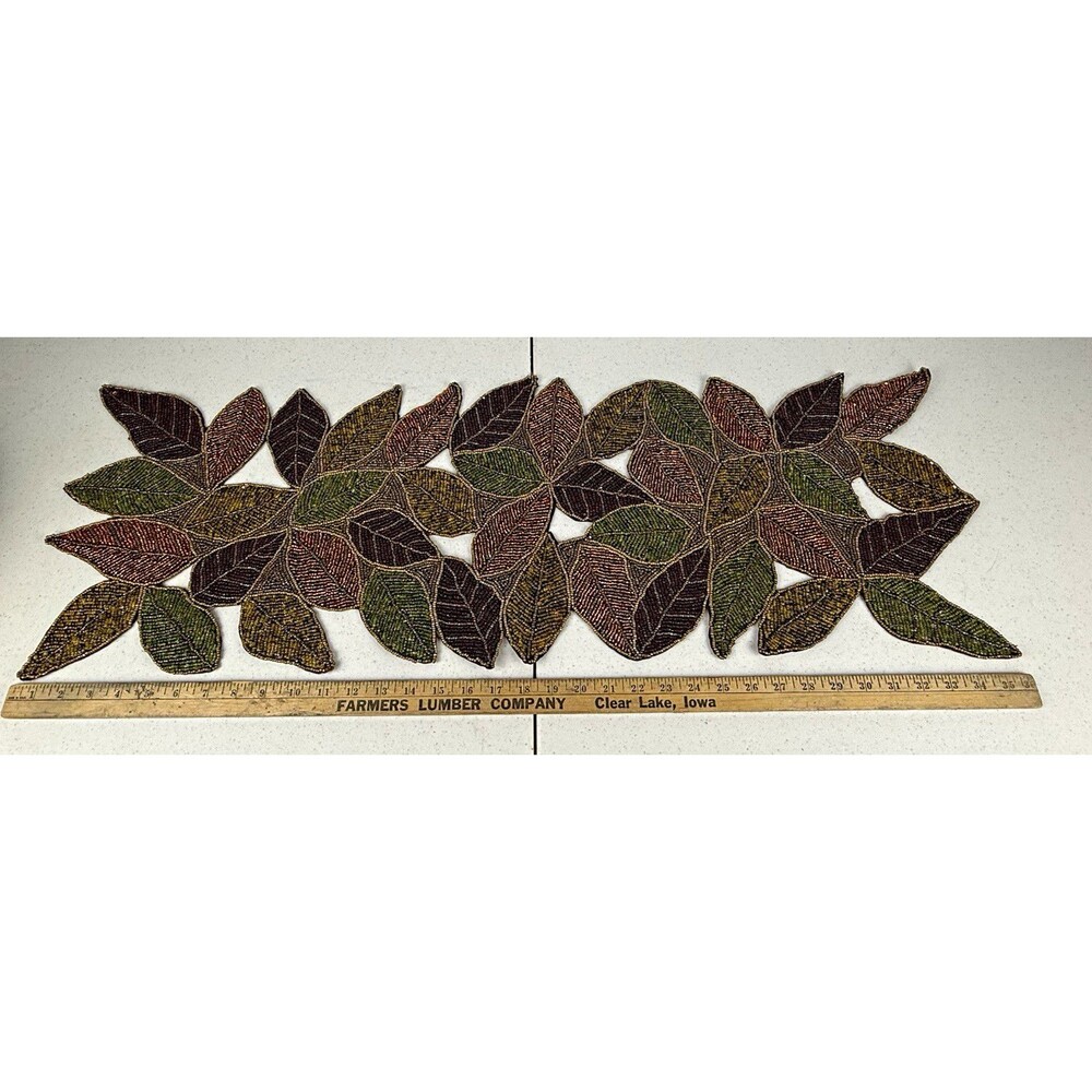 Pier 1 Imports Beaded Leaf Table Runner 12x36 Multicolor 100% Polyester
